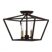 Livex Lighting 49430-07 - 3 Light Bronze with Antique Brass Accents Square Semi-Flush