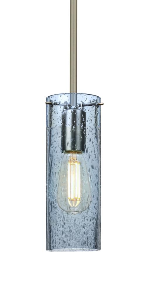 Besa, Juni 10 Stem Pendant, Blue Bubble, Satin Nickel, 1x4W LED Filament