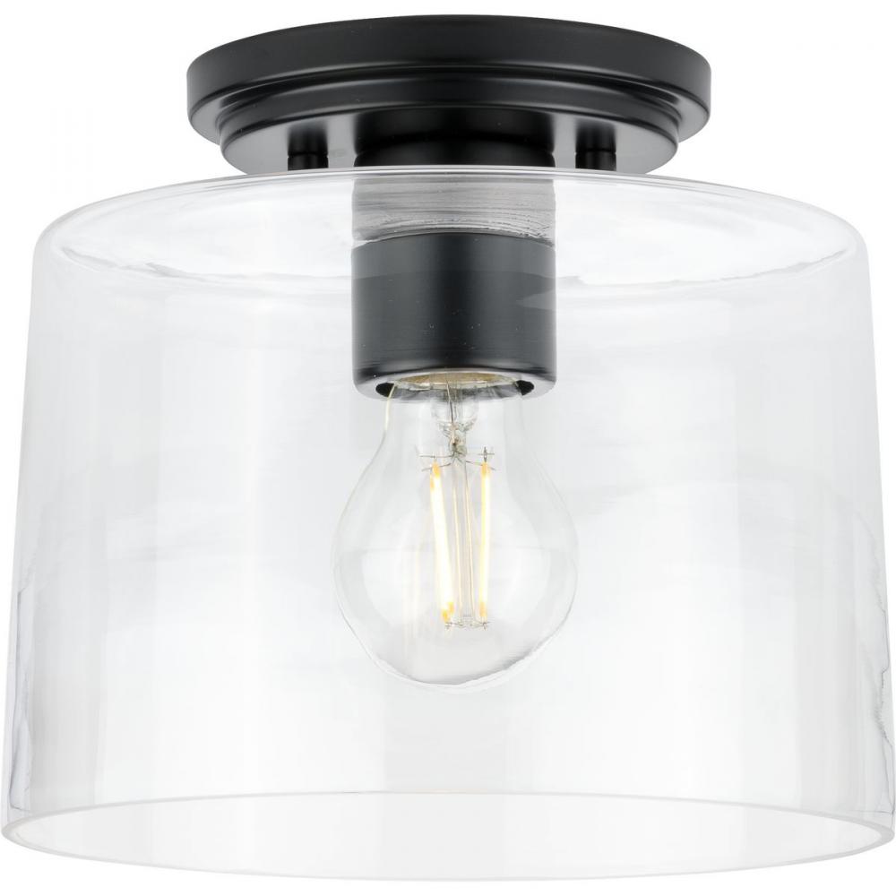 Adley Collection One-Light Matte Black Clear Glass New Traditional Flush Mount Light