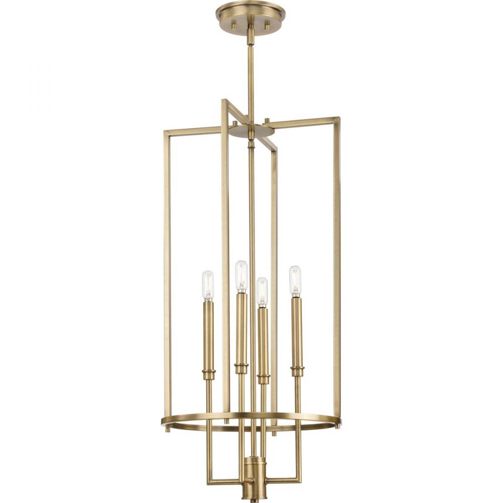 Elara Collection Four-Light New Traditional Vintage Brass Chandelier Foyer Light