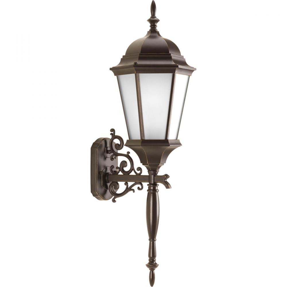 One Light Antique Bronze Etched Glass Wall Lantern