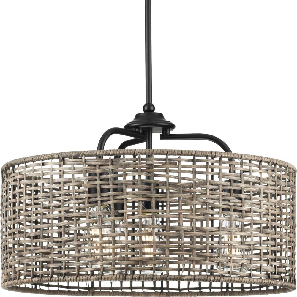 Lavelle Collection Four-Light Matte Black and Mocha finish Rattan Hanging Pendant Light