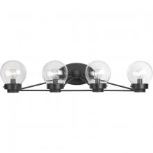 Progress P300115-031 - Spatial Collection Four-Light Matte Black Clear Glass Global Bath Vanity Light