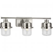 Progress P300424-009 - Beckner Collection Three-Light Brushed Nickel Clear Glass Urban Industrial Bath Light