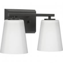  P300462-31M - Vertex Collection Two-Light Matte Black Etched White Glass Contemporary Bath Light