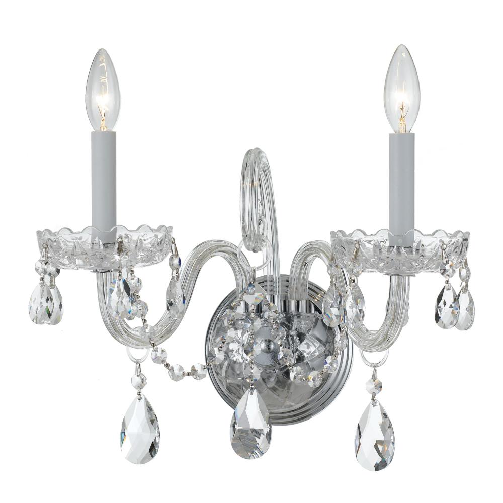 Traditional Crystal 2 Light Spectra Crystal Polished Chrome Sconce