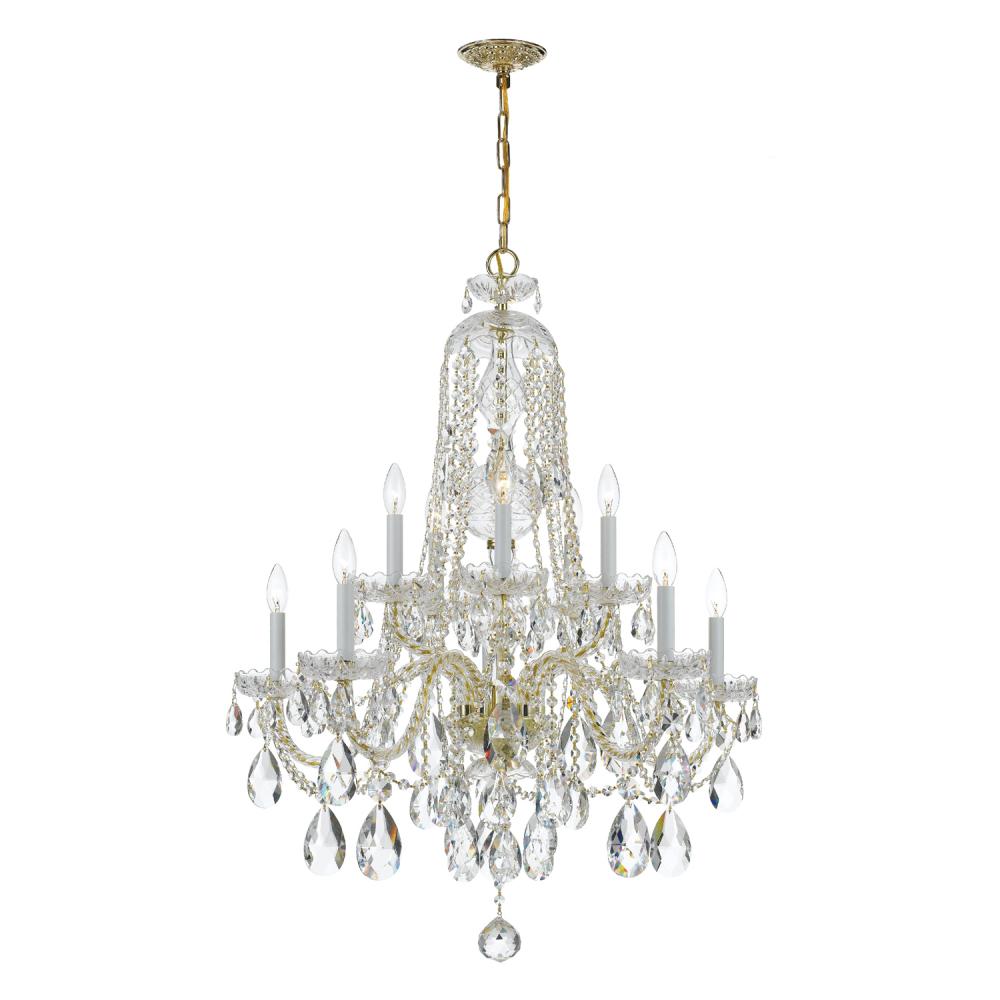 Traditional Crystal 10 Light Spectra Crystal Polished Brass Chandelier