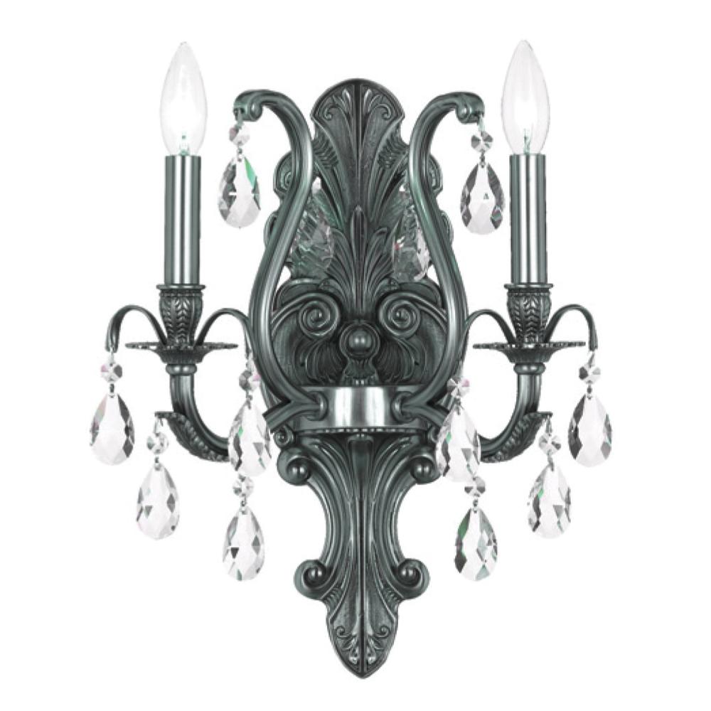 Dawson 2 Light Swarovski Strass Crystal Pewter Sconce