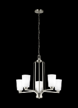 Seagull - Generation 3128905-962 - Franport transitional 5-light indoor dimmable ceiling chandelier pendant light in brushed nickel sil