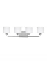 Seagull - Generation 4428804-05 - Canfield modern 4-light indoor dimmable bath vanity wall sconce in chrome silver finish with etched