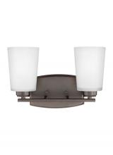 Seagull - Generation 4428902-710 - Franport transitional 2-light indoor dimmable bath vanity wall sconce in bronze finish with etched w