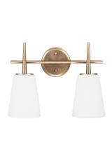 Seagull - Generation 4440402-848 - Driscoll contemporary 2-light indoor dimmable bath vanity wall sconce in satin brass gold finish wit