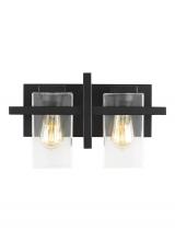 Seagull - Generation 4441502-112 - Mitte transitional 2-light indoor dimmable bath vanity wall sconce in midnight black finish with cle