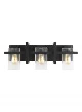 Seagull - Generation 4441503-112 - Mitte transitional 3-light indoor dimmable bath vanity wall sconce in midnight black finish with cle