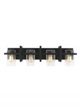 Seagull - Generation 4441504-112 - Mitte transitional 4-light indoor dimmable bath vanity wall sconce in midnight black finish with cle