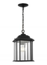 Seagull - Generation 60031-12 - Kent traditional 1-light outdoor exterior ceiling hanging pendant in black finish with clear beveled