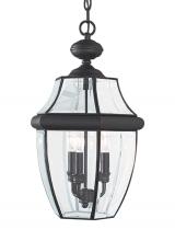 Seagull - Generation 6039-12 - Lancaster traditional 3-light outdoor exterior pendant in black finish with clear curved beveled gla