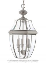 Seagull - Generation 6039-965 - Lancaster traditional 3-light outdoor exterior pendant in antique brushed nickel silver finish with