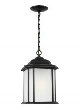 Seagull - Generation 60531-12 - Kent traditional 1-light outdoor exterior ceiling hanging pendant in black finish with satin etched