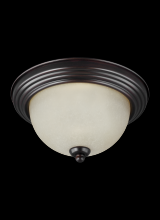 Seagull - Generation 77065-710 - Geary transitional 3-light indoor dimmable ceiling flush mount fixture in bronze finish with amber s