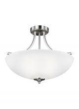 Seagull - Generation 7716503-962 - Geary transitional 3-light indoor dimmable ceiling flush mount fixture in brushed nickel silver fini