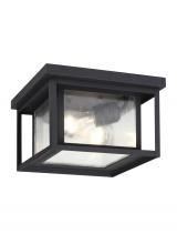 Seagull - Generation 78027-12 - Hunnington contemporary 2-light outdoor exterior ceiling flush mount in black finish with clear seed