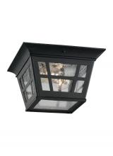 Seagull - Generation 78131-12 - Herrington transitional 2-light outdoor exterior ceiling flush mount in black finish with clear seed