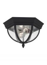 Seagull - Generation 78136-12 - Wynfield traditional 2-light outdoor exterior ceiling ceiling flush mount in black finish with clear