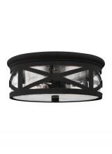 Seagull - Generation 7821402-12 - Outdoor Ceiling traditional 2-light outdoor exterior ceiling flush mount in black finish with clear