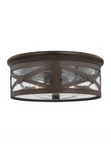 Seagull - Generation 7821402-71 - Outdoor Ceiling traditional 2-light outdoor exterior ceiling flush mount in antique bronze finish wi