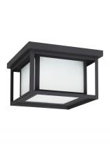 Seagull - Generation 79039-12 - Hunnington contemporary 2-light outdoor exterior ceiling flush mount in black finish with etched see