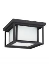 Seagull - Generation 79039EN3-12 - Hunnington contemporary 2-light LED outdoor exterior ceiling flush mount in black finish with etched