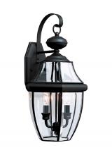 Seagull - Generation 8039-12 - Lancaster traditional 2-light outdoor exterior wall lantern sconce in black finish with clear curved