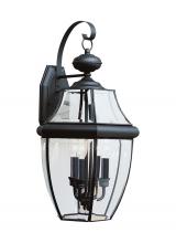 Seagull - Generation 8040-12 - Lancaster traditional 3-light outdoor exterior wall lantern sconce in black finish with clear curved