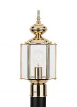Seagull - Generation 8209-02 - Classico traditional 1-light outdoor exterior post lantern in polished brass gold finish with clear