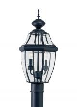 Seagull - Generation 8229-12 - Lancaster traditional 2-light outdoor exterior post lantern in black finish with clear curved bevele