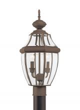 Seagull - Generation 8229-71 - Lancaster traditional 2-light outdoor exterior post lantern in antique bronze finish with clear curv