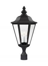 Seagull - Generation 8231-12 - Brentwood traditional 3-light outdoor exterior post lantern in black finish with clear glass panels