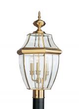 Seagull - Generation 8239-02 - Lancaster traditional 3-light outdoor exterior post lantern in polished brass gold finish with clear