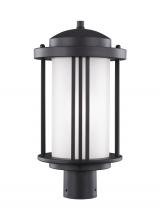 Seagull - Generation 8247901-12 - Crowell contemporary 1-light outdoor exterior post lantern in black finish with satin etched glass s