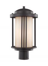 Seagull - Generation 8247901-71 - Crowell contemporary 1-light outdoor exterior post lantern in antique bronze finish with creme parch