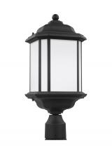 Seagull - Generation 82529-12 - Kent traditional 1-light outdoor exterior post lantern in black finish with satin etched glass panel