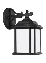 Seagull - Generation 84529-12 - Kent traditional 1-light outdoor exterior small wall lantern sconce in black finish with satin etche