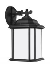 Seagull - Generation 84531-12 - Kent traditional 1-light outdoor exterior large wall lantern sconce in black finish with satin etche