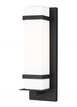 Seagull - Generation 8520701-12 - Alban modern 1-light outdoor exterior small wall lantern in black finish with etched opal glass shad