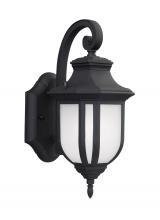 Seagull - Generation 8536301-12 - Childress traditional 1-light outdoor exterior small wall lantern sconce in black finish with satin