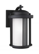 Seagull - Generation 8547901-12 - Crowell contemporary 1-light outdoor exterior small wall lantern sconce in black finish with satin e