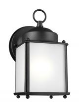 Seagull - Generation 8592001-12 - New Castle traditional 1-light outdoor exterior wall lantern sconce in black finish with satin etche