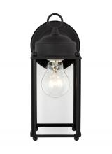 Seagull - Generation 8593-12 - New Castle traditional 1-light outdoor exterior large wall lantern sconce in black finish with clear