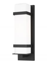 Seagull - Generation 8620701-12 - Alban modern 1-light outdoor exterior medium square wall lantern in black finish with etched opal gl